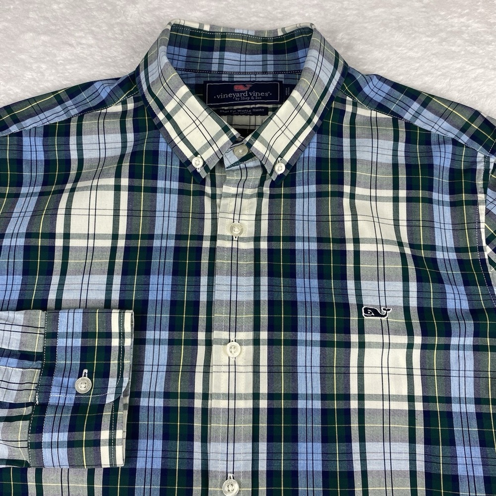 Vineyard Vines Slim Fit Whale Shirt Mens Medium Blue/Green Plaid